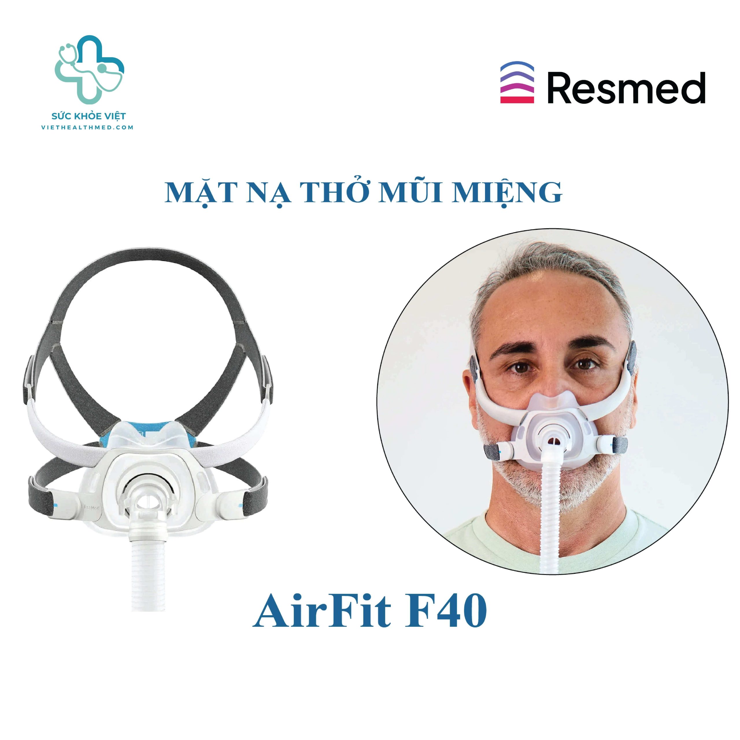 Máy Thở AirSense 10 AutoSet ResMed Kèm Mặt Nạ AirFit F40 4 Mặt nạ AirFit F40