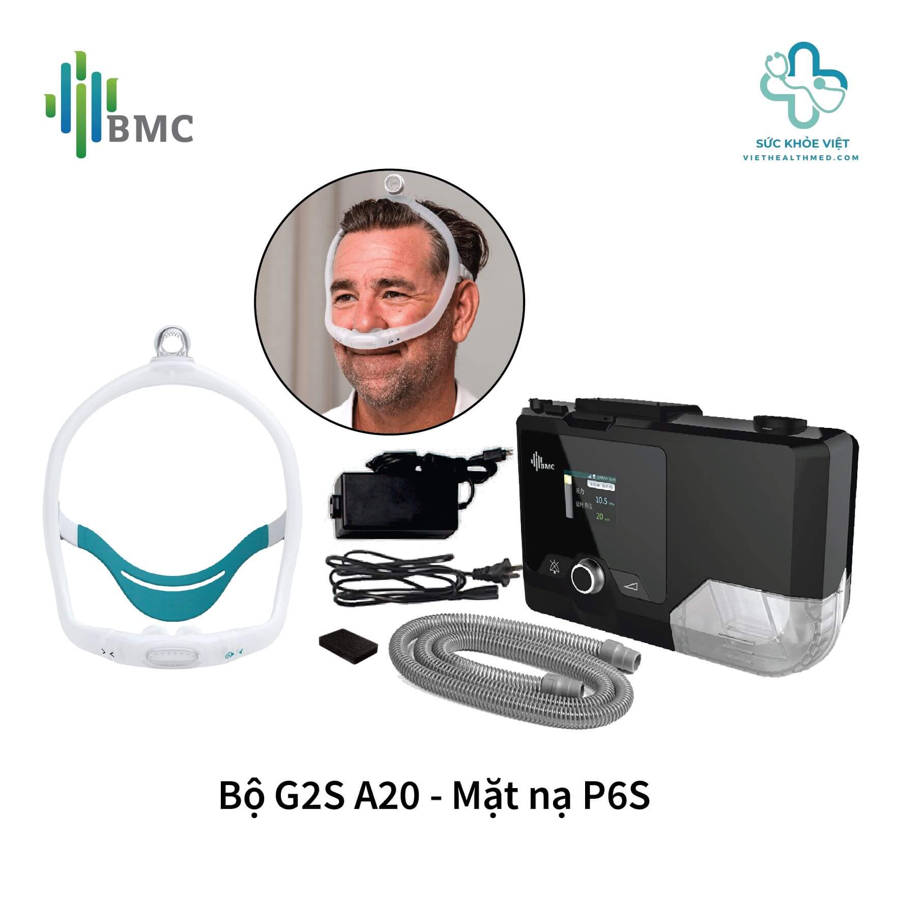 Combo BMC Máy trợ thở G2S A20 - Mặt nạ P6S 1 Máy thở G2S A20 - Mặt nạ P6S