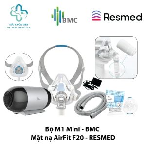 Combo trọn bộ thiết bị điều trị ngưng thở khi ngủ gồm máy trợ thở di động BMC M1 Mini và mặt nạ thở AirFit F20.