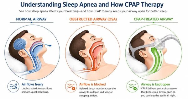 Vì Sao Nên Dùng Máy CPAP Trước Khi Phẫu Thuật OSA? 3 So sánh đường thở bình thường, ngưng thở khi ngủ và hiệu quả của liệu pháp CPAP trong điều trị OSA