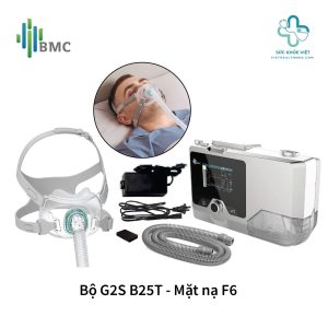 Trọn bộ thiết bị điều trị ngưng thở khi ngủ và suy hô hấp gồm máy trợ thở BMC G2S B25T, phụ kiện ống dẫn và mặt nạ thở toàn mặt BMC F6.